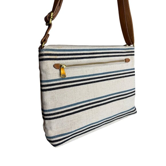 Fossil  Striped Fabric Brown Leather Trim Crossbody Shoulder Bag - Picture 3 of 9